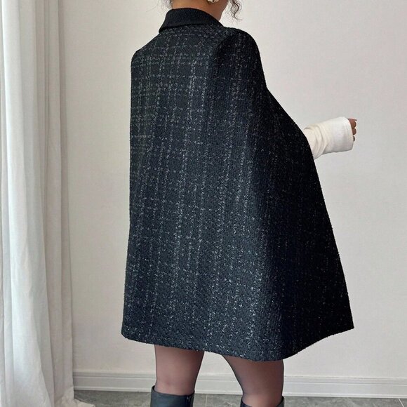 Black Elegant Women's Shiny Poncho Cape - Picture 2 of 5